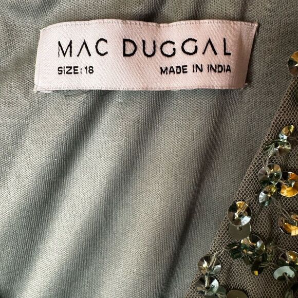 NWT MAC DUGGAL Butterfly Sleeve Tea length sequin dress Sage Size 18 - Picture 11 of 13
